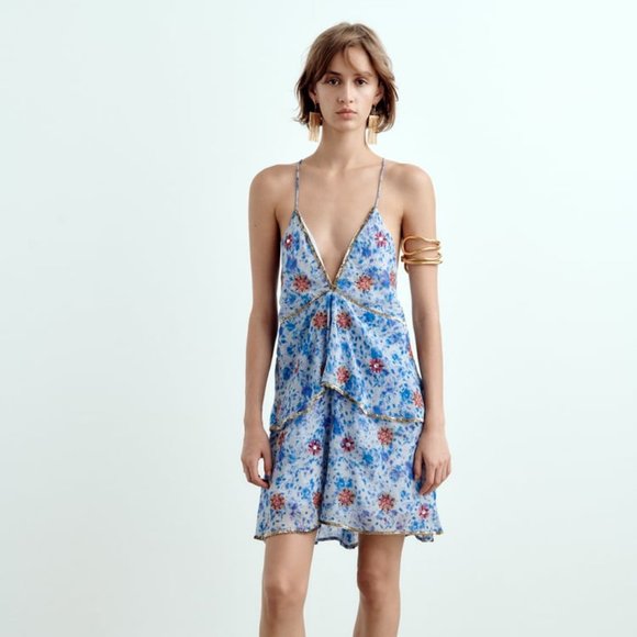 Zara | Dresses | Short Dress With Rhinestones | Poshmark